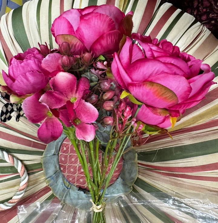 MacKENZIE CHILDS Fushia Rose Hydrangea BOUQUET Courtly Check RETIRED