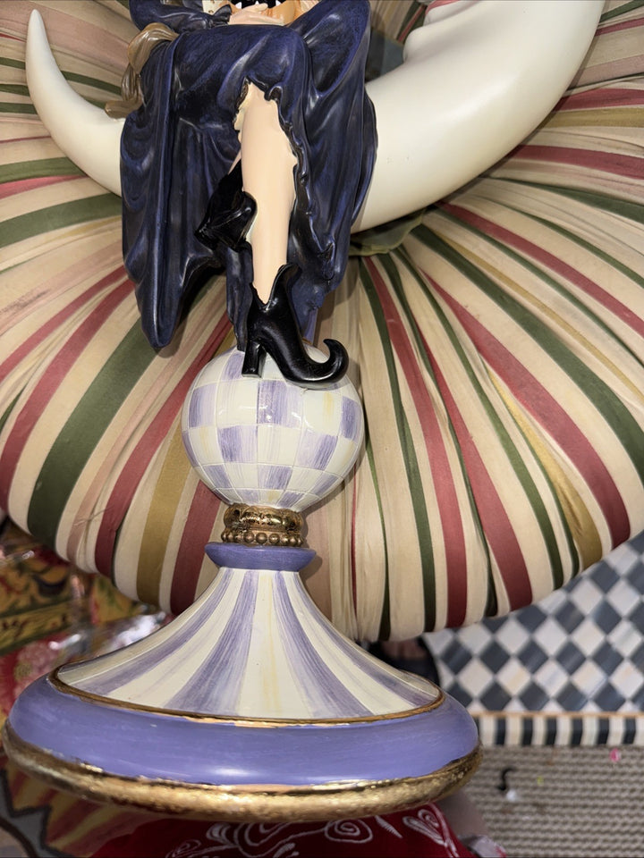 MacKenzie Childs Plum Spellbound Witch & Moon Figurine Hocus Pocus New In Box