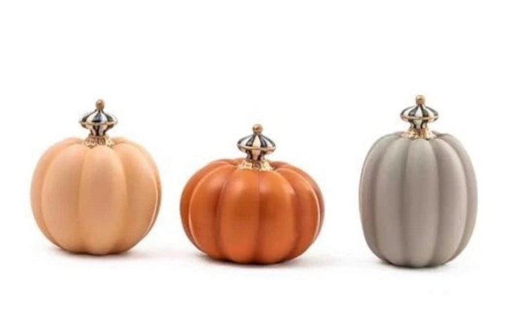 Fall On The Farm Mini Pumpkins, Set of 3 - Retired Orange And Grey- New