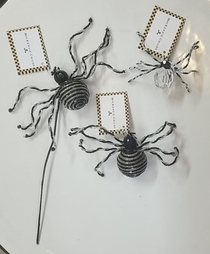 Mackenzie Childs Set Of 3. 1 Crystal 1  striper Spider Clip, 1 striped/stick