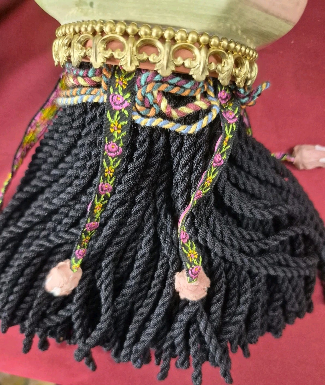 MacKenzie Childs Urchin Kelp Double Tassel Drape Curtain Tiebacks