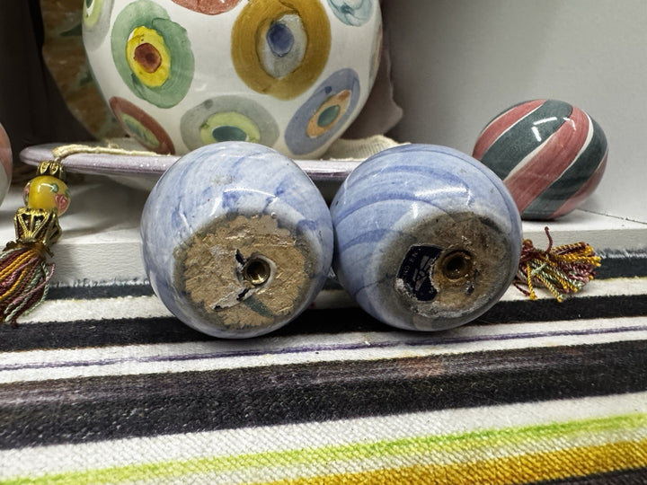 Mackenzie Childs Set Of 2 Light Blue Cabinet Knobs / Pulls Ceramic With Hardware