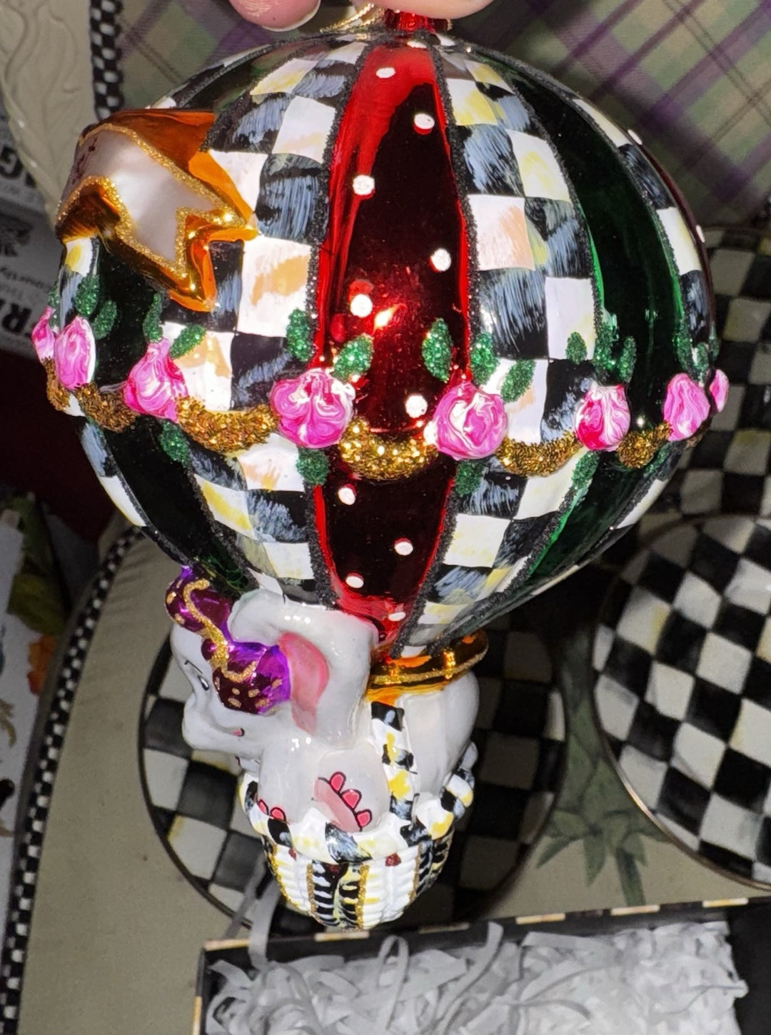 MacKenzie Childs Babies First Balloon  W/ Elephant Ornament CUTE & COLORFUL Nib