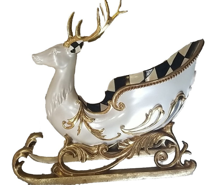 MacKenzie Childs Christmas Glam Up  Sleigh- White And Gold Reindeer