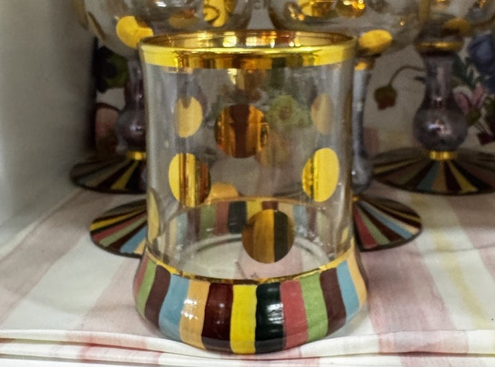 MacKenzie Childs One  Foxtrot Handblown Glass Gold Accent Whiskey  Tumbler
