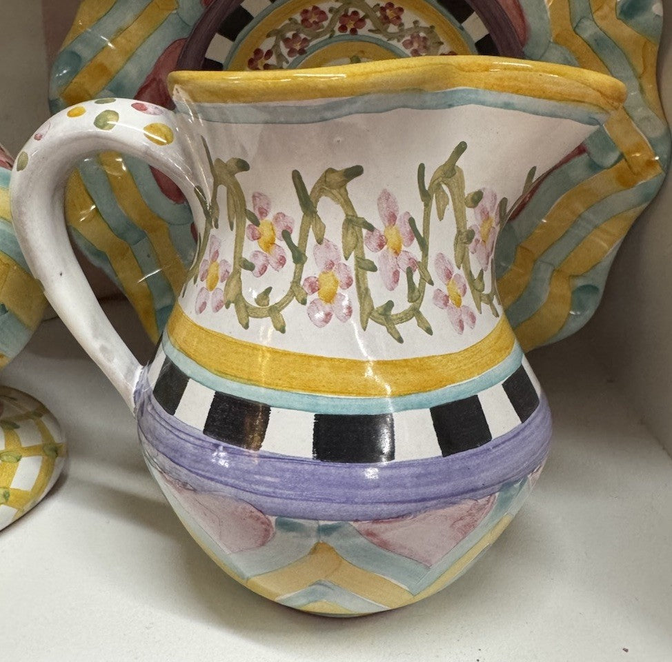 Mackenzie Childs Taylor Creamer Hitchcock Fields Made in AuroraMajolica 5"x5.5"