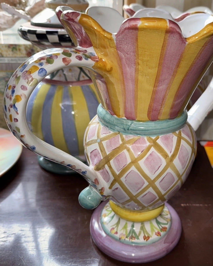 Mackenzie Childs Ceramic Trophy Odd Fellows Vase- 2008 Retired Pattern