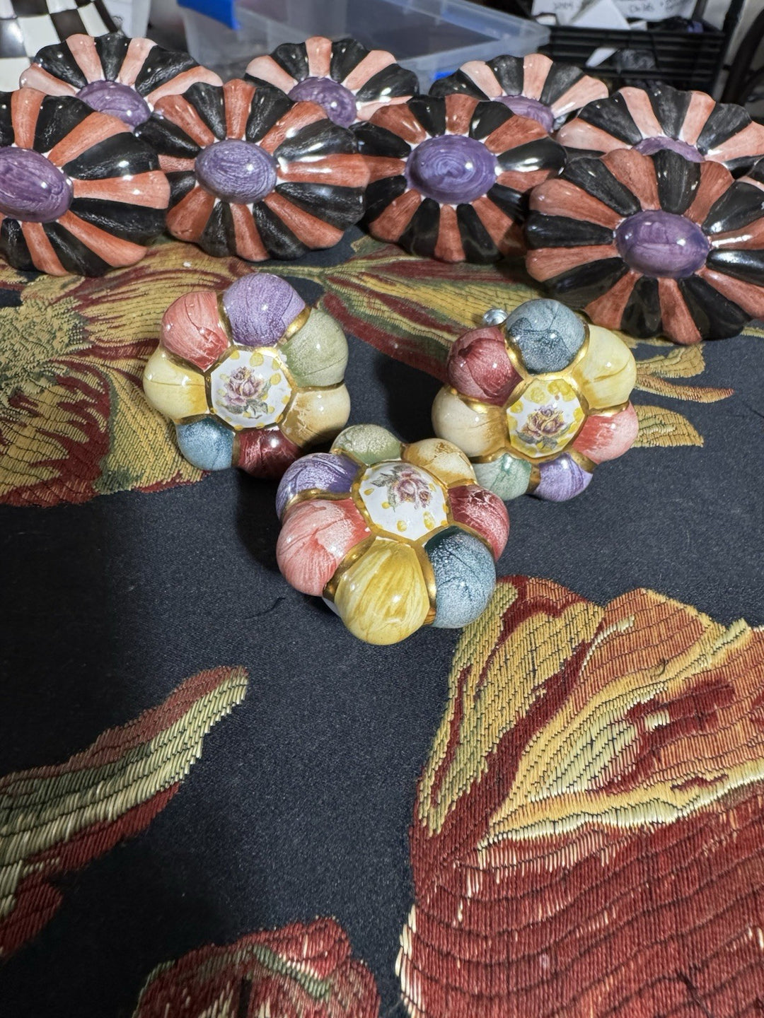 Mackenzie Childs 1.75” Majolica Rosie Posie Knob Pull With Hardware