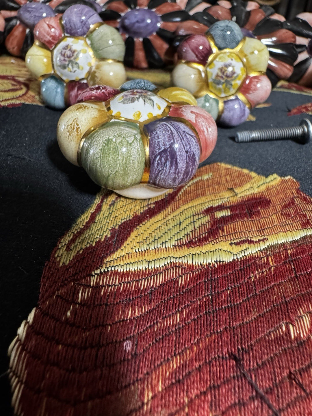 Mackenzie Childs 1.75” Majolica Rosie Posie Knob Pull With Hardware