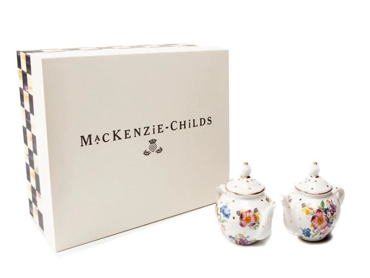 Mackenzie Childs White Flower Market Salt and Pepper Set  New In Box