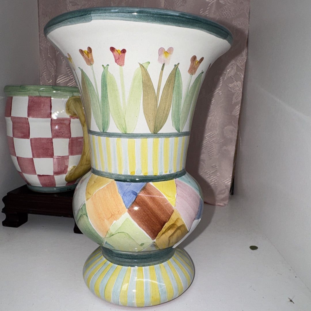 Mackenzie Childs Taylor Poplar Ridge Vase Ceramic Aurora New