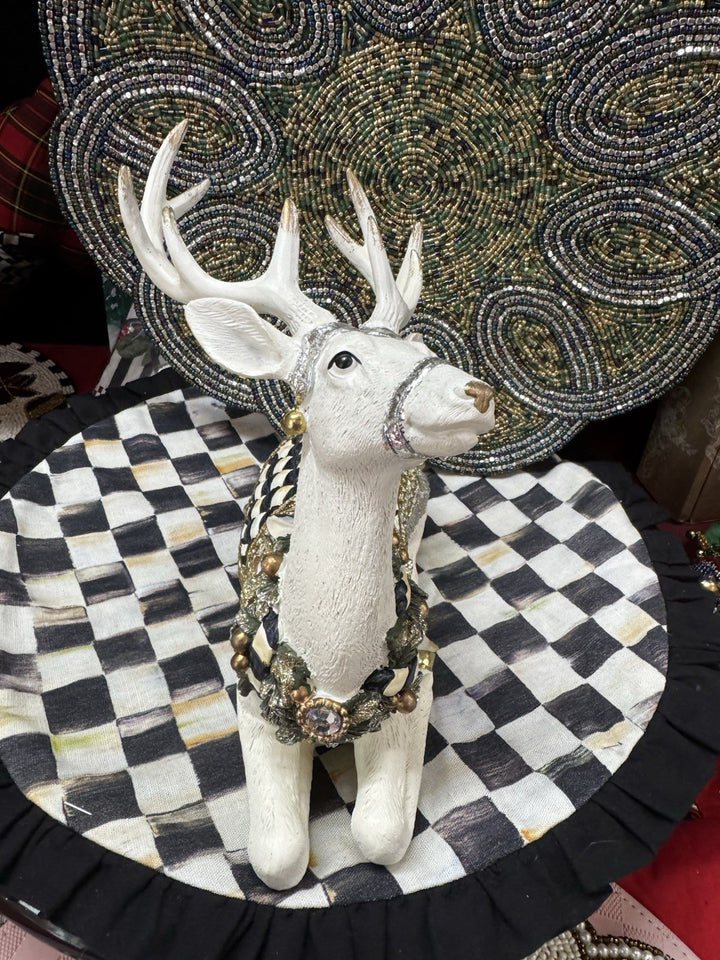 Mackenzie Childs Winter White Bow Tie Resting Deer Courtly Check