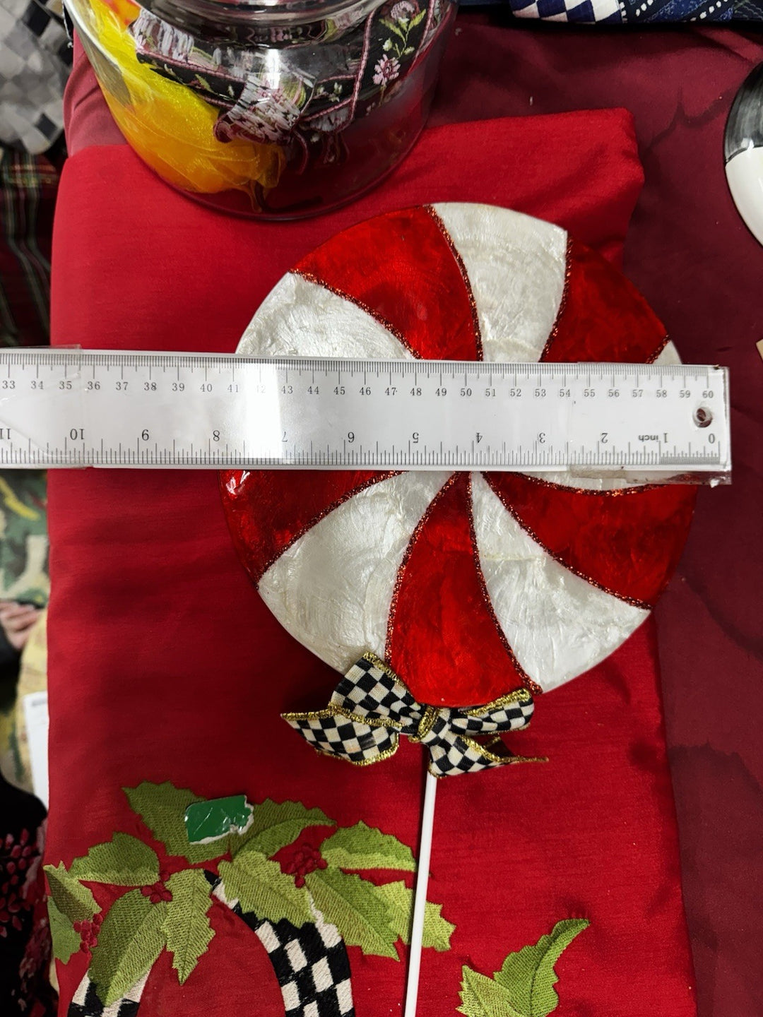 MacKENZIE CHILDS 32” CHRISTMAS PEPPERMINT SWIRL CAPIZ PICK BNWT