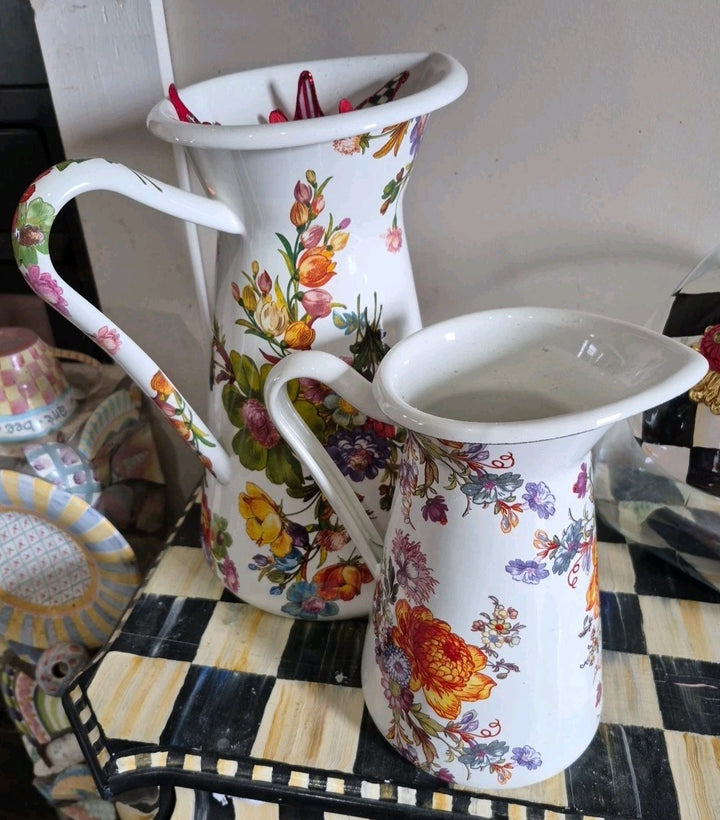 MacKenzie Childs White Flower Market LARGE Practical Pitcher 12”Tall FARMHOUSE