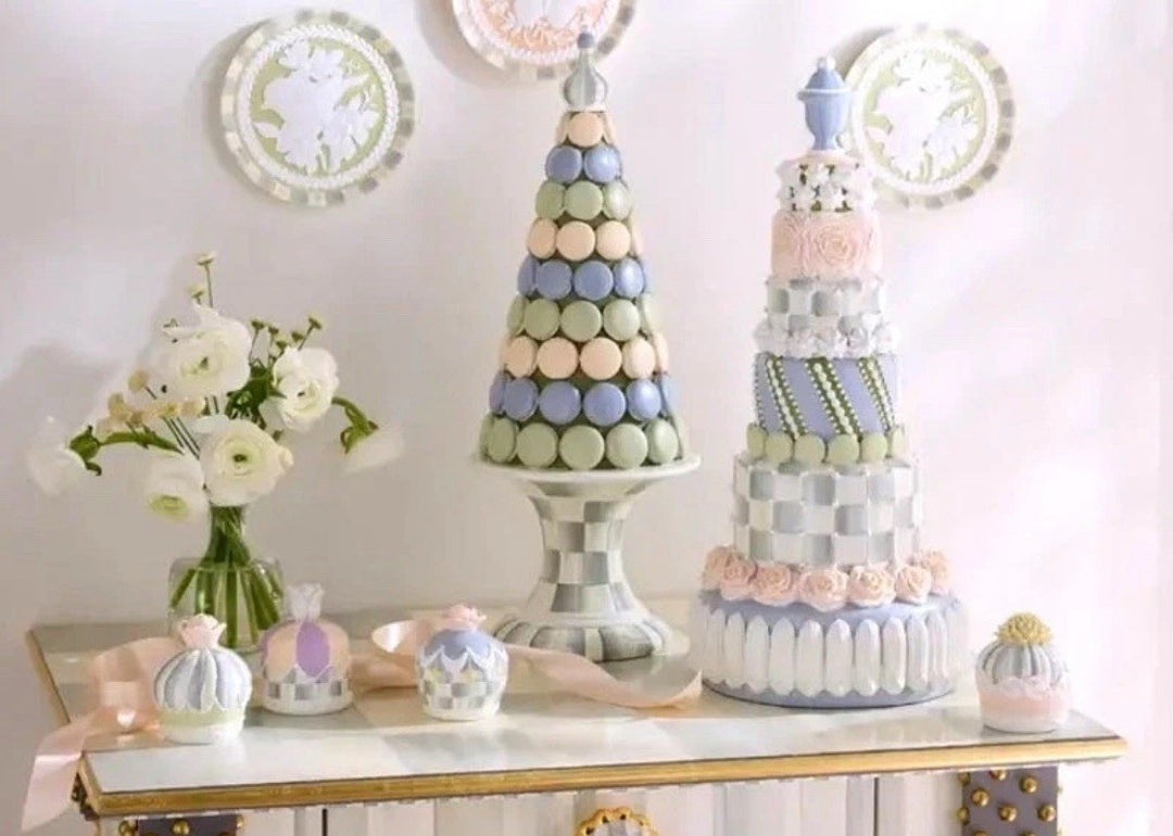 MacKenzie Childs Sterling Check CAMEO Macaron Tree Easter Spring 17.5"H NEW