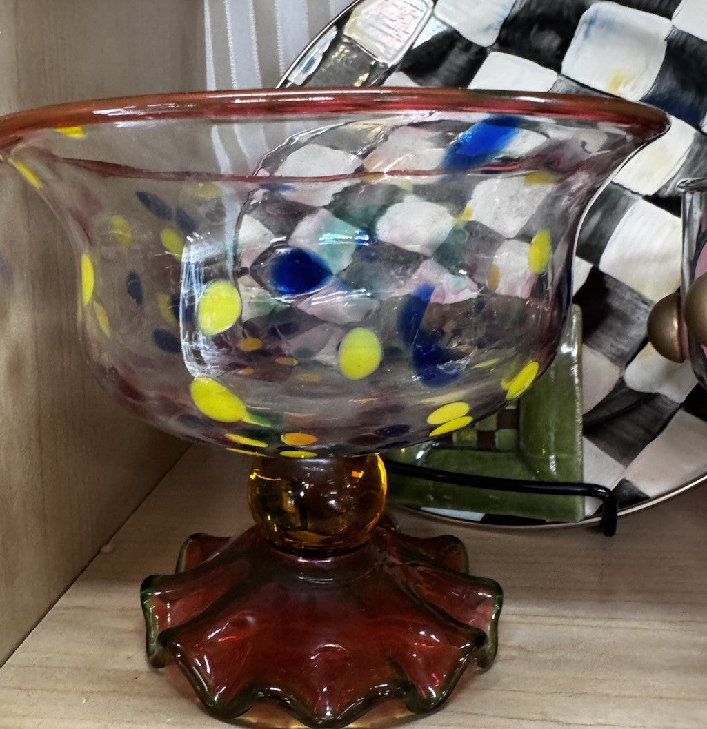 MacKenzie Childs Molten Confetti Compote Dessert Glass Compote With Fluted Base