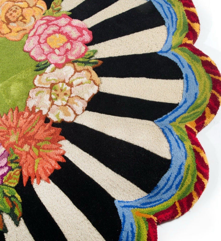 Mackenzie Childs Cutting Garden 6 Foot Scalloped Round Rug- New