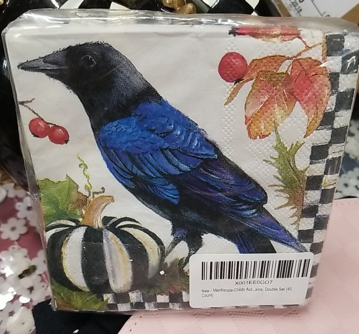 New Mackenzie Childs 5” Autumn Crow Paper Cocktail Napkins - 20 Pack New