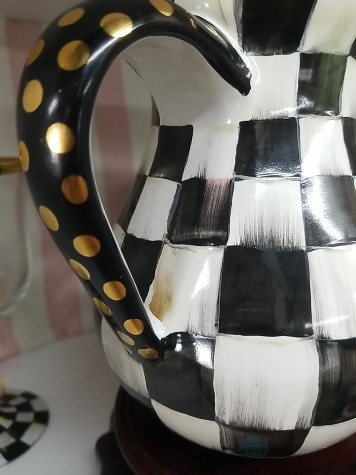 MacKENZIE CHILDS Courtly  CHECK CERAMIC PORTLY PITCHER New
