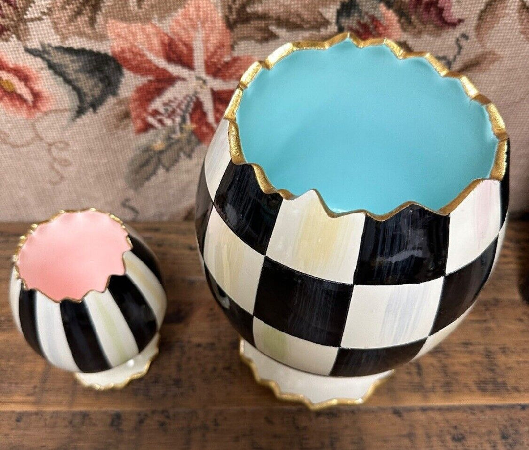Mackenzie Childs Courtly Stripe Small Vase Cracked Egg- New
