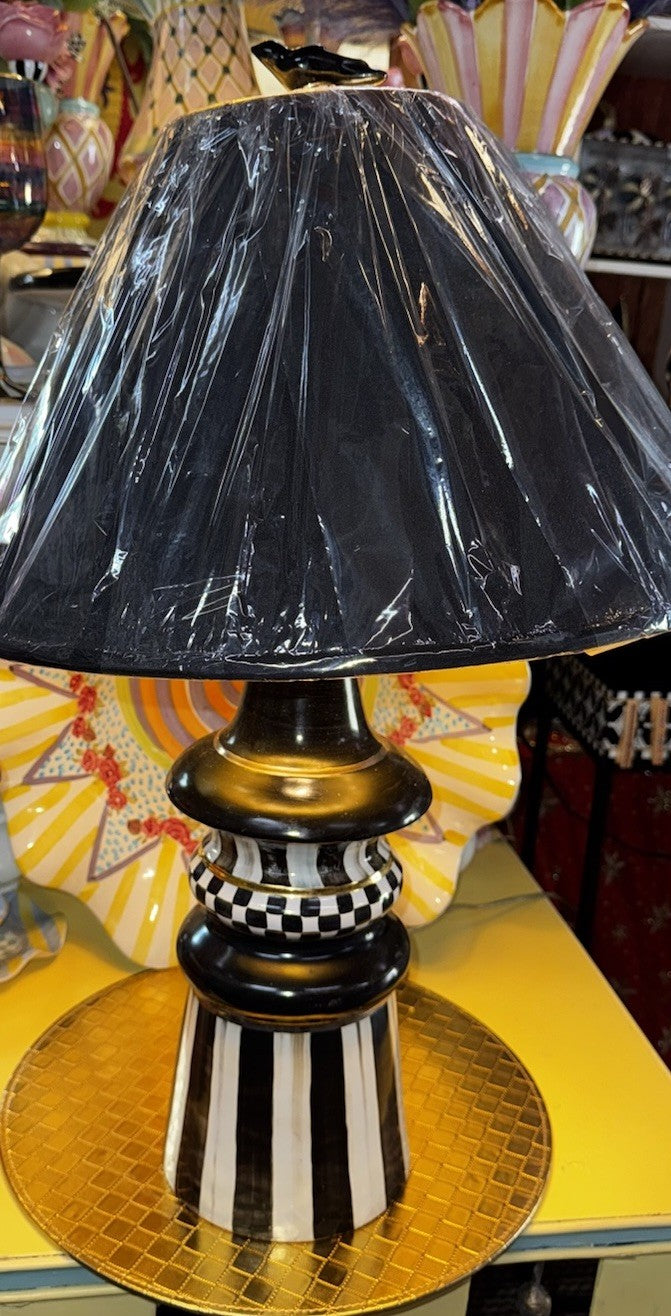 Mackenzie Childs Lamp Courtly Check With Small Bird Finial 27.5” Tall -