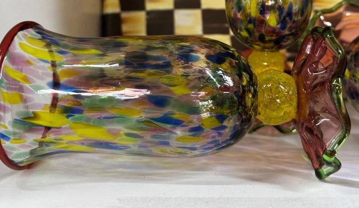 MacKenzie Childs 1 Molten Confetti  Dessert Glass  With Fluted Base 5.5”