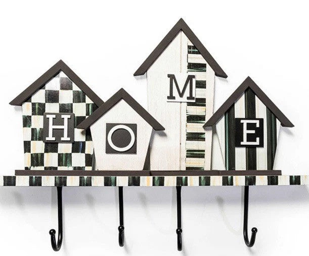 Mackenzie Childs Home  Sign with black metal hooks Sweaters- Courtly Check Nib