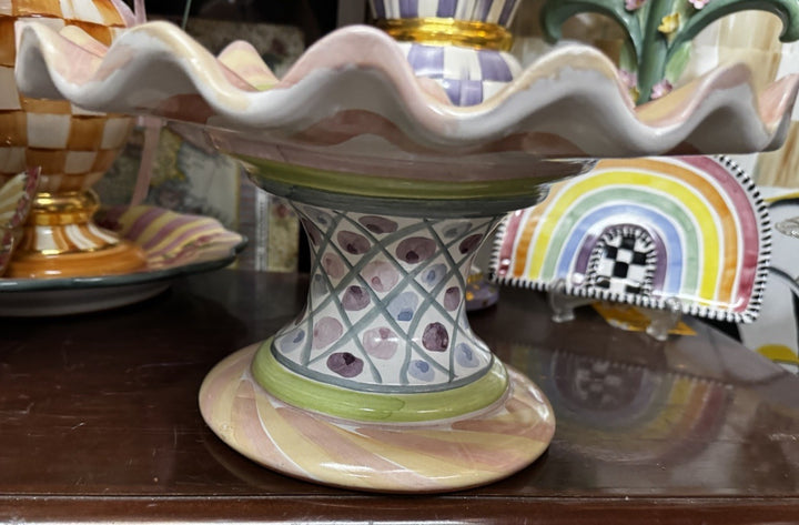 Mackenzie Childs VTG Taylor Bearded Iris  Cake Stand Ceramic Made In Aurora