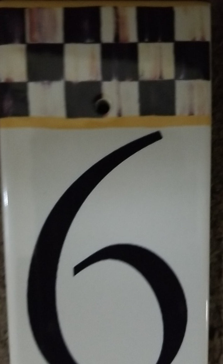 MACKENZIE CHILDS  HOUSE NUMBER 6 Or 9 COURTLY CHECK TILE NEW 7" X 3"