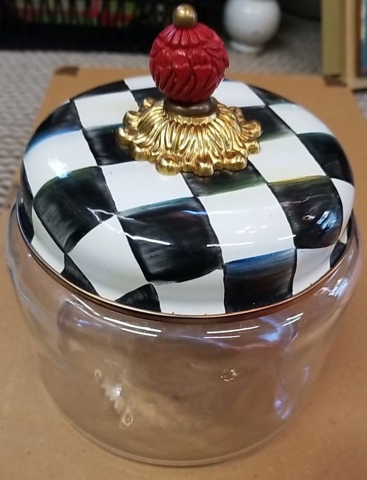 MACKENZIE CHILDS Small Courtly Check  Glass Storage Jar with Lid- New