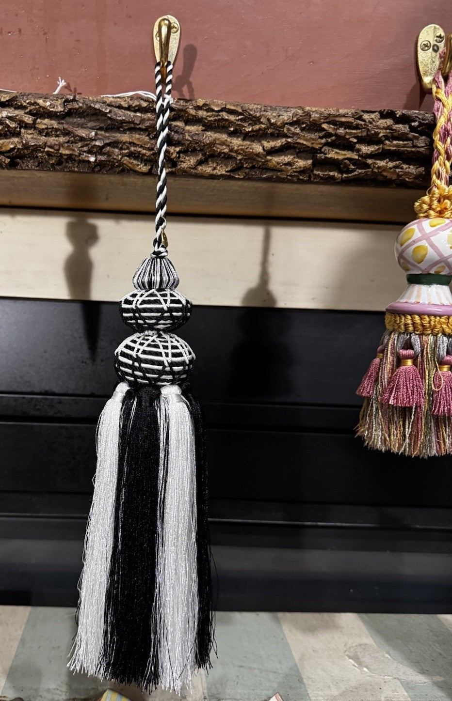 MacKenzie Childs 16” TASSEL / Tie Backs Black & White Courtly