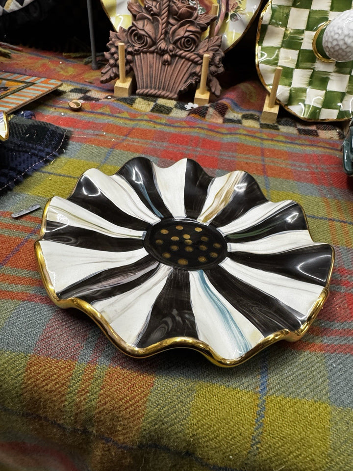 Mackenzie Childs Courtly  Check Ceramic Fluted 6” Saucer . New