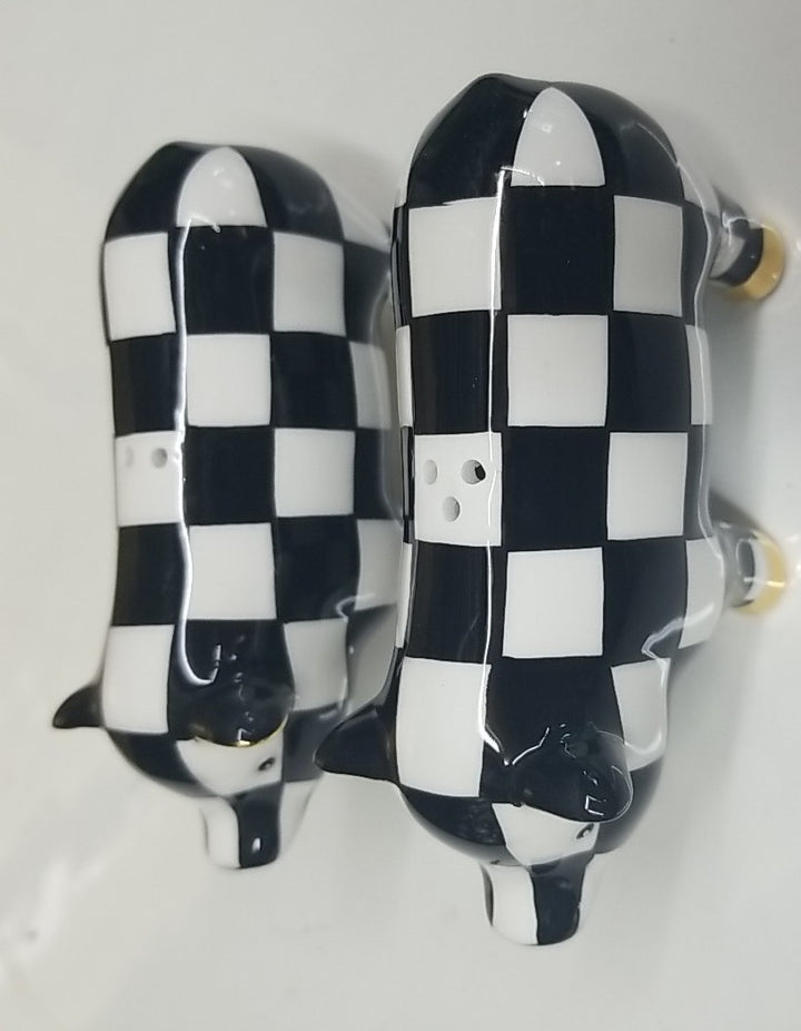 MACKENZIE-CHILDS Courtly Check PIG SALT AND PEPPER Shaker SET NEW in BOX