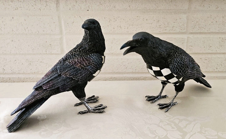 MacKenzie Childs courtly check Spellbound Ravens set of 2, 9"L 5.25H NEW in Box
