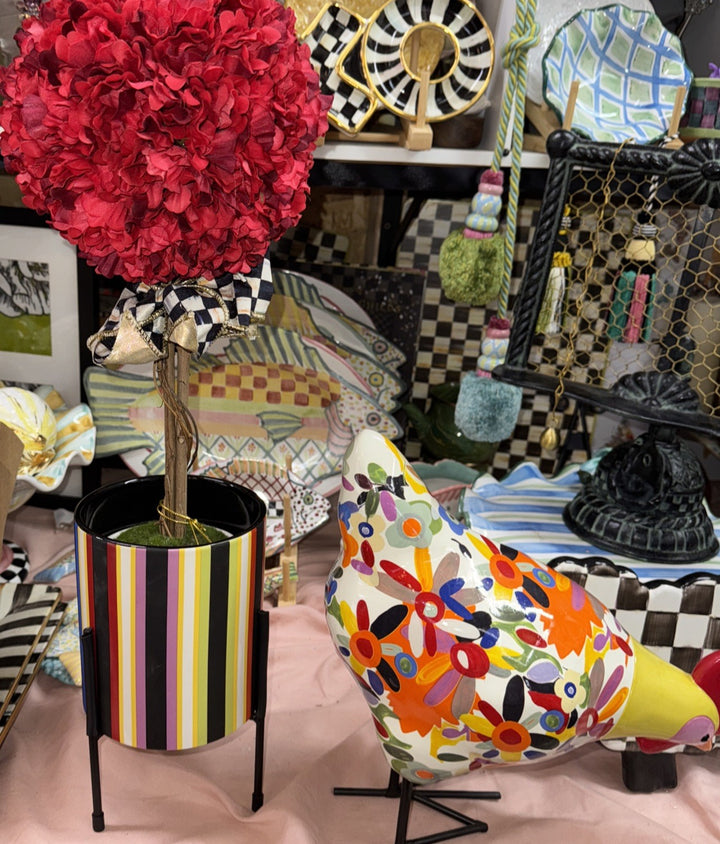 Mackenzie Childs Avante Garden stripe Tabletop Planter -new -retired