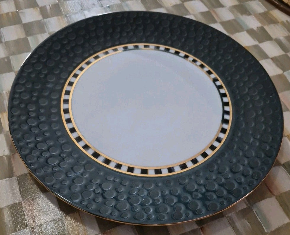 Mackenzie Childs SoHo Dinner 10.24” Plate Midnight Retired- New Gold And Bubbles