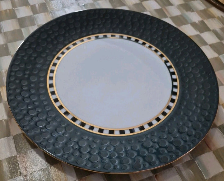 Mackenzie Childs SoHo Dinner 10.24” Plate Midnight Retired- New Gold And Bubbles