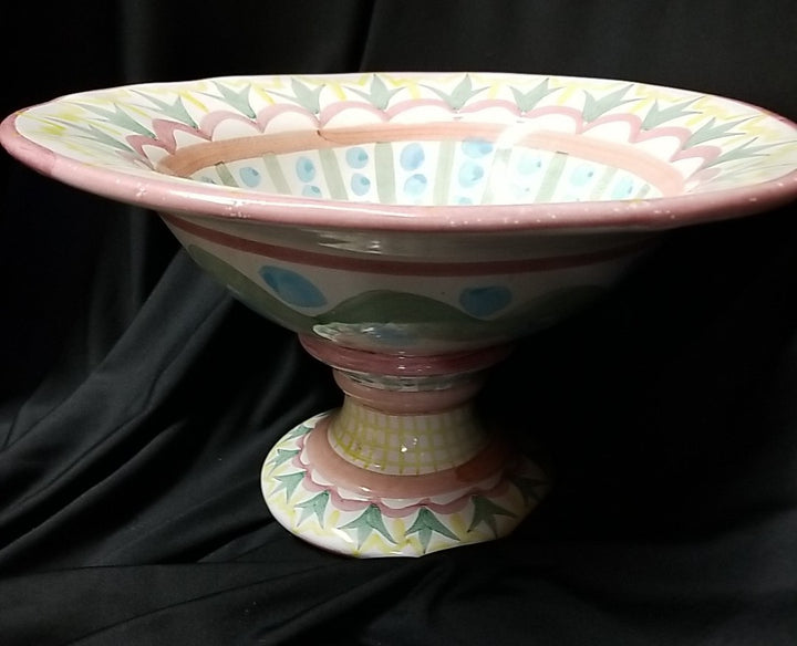 Vintage Mackenzie Childs Madison  Compote Fruit Bowl Pedestal 12"- 1988