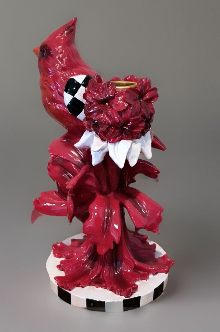 MacKenzie Childs Courtly Check Cardinal Candle Holder - 9.5” Tall New