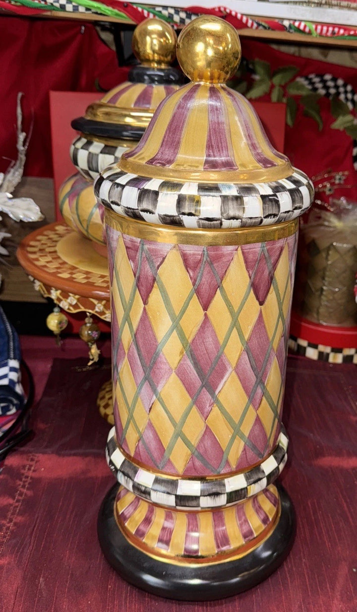 MacKenzie Childs Column Canister Argyle Collection 17" 2010 Retired