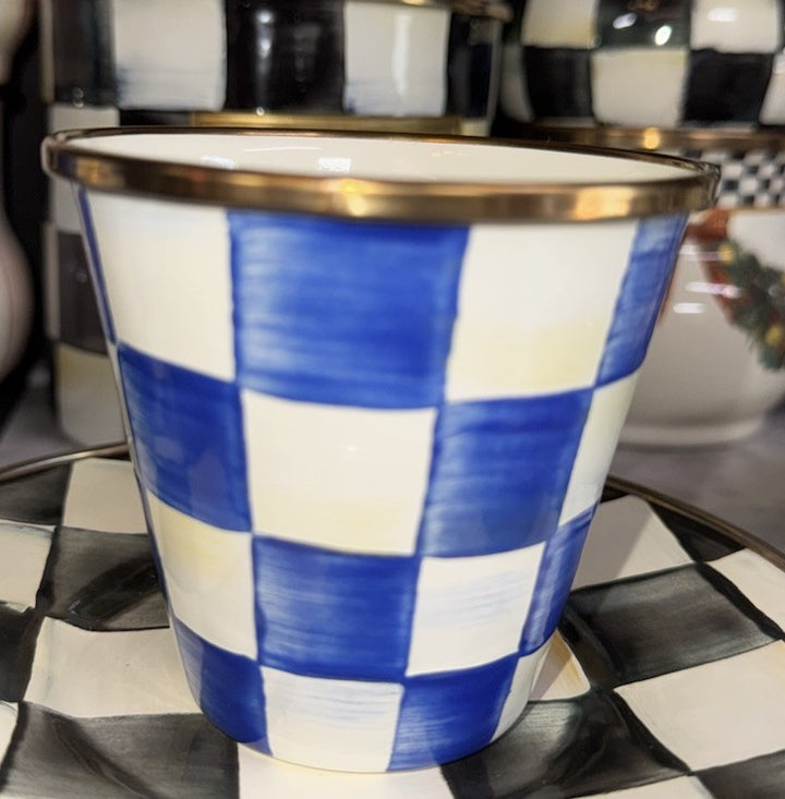 Brand New Mackenzie Childs Royal Check Herb Pot Single- New