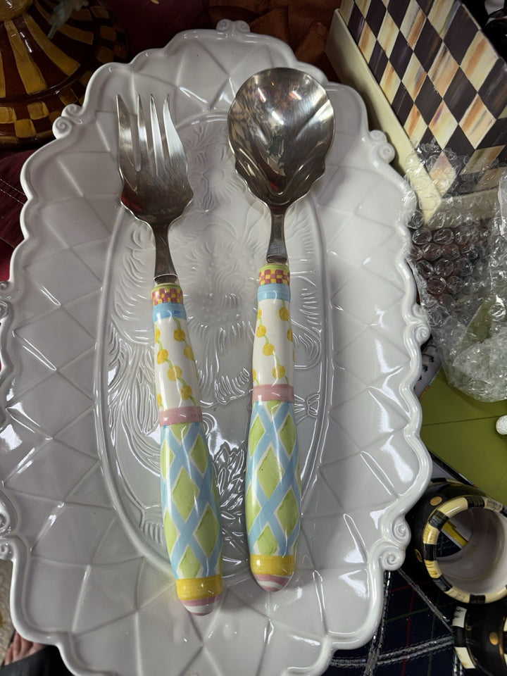 MACKENZIE CHILDS VINTAGE Wallcourt 12” LONG SERVING FORK & SPOON