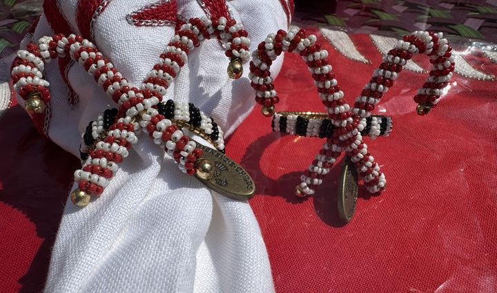 Mackenzie Childs Candy Cane Napkin Ring Set Of 2- Beaded - Retired