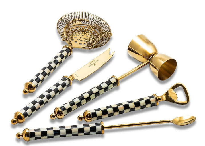 Mackenzie Childs 3260 Gold Edition Bar Tools & Shaker Set-new In Box-retired