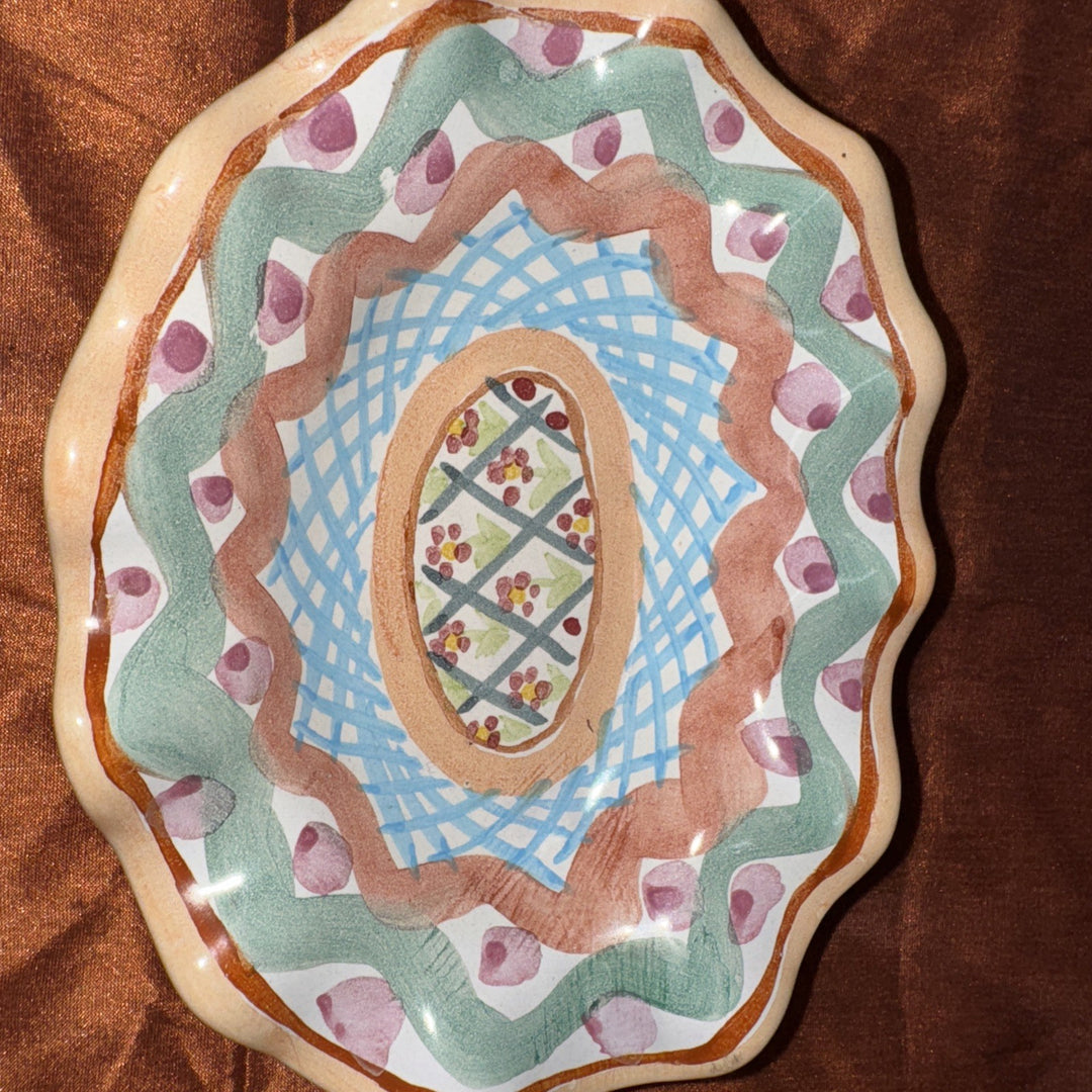 MacKenzie Childs Taylor Heather  Small Oval  Fluted Soap Dish 6.25" Ceramic-1989