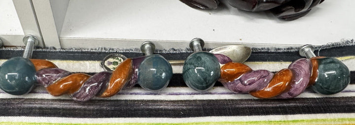 Mackenzie Childs  4” Twist Ceramic Handle Pull Knob Purple Orange Turquoise