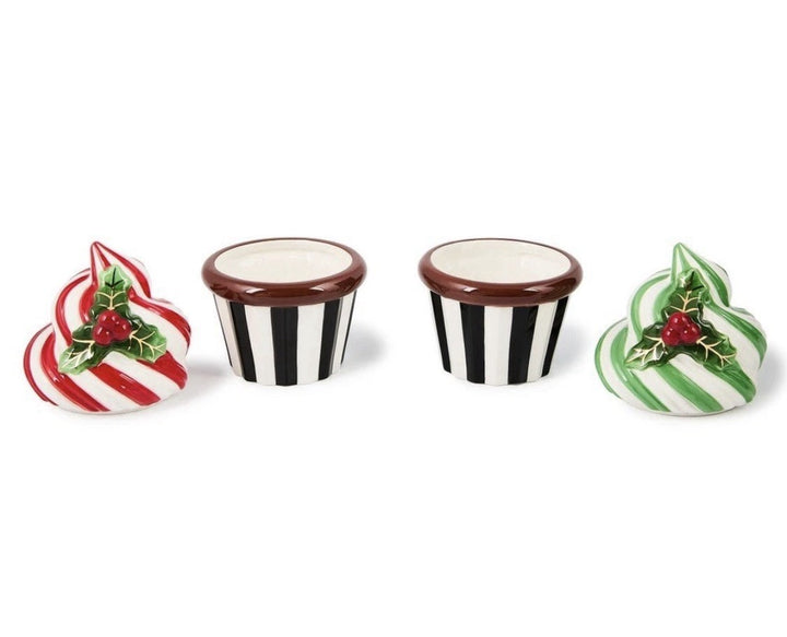 Brand New Mackenzie Childs Check It Out Ceramic Cupcake Boxes, Set of 2