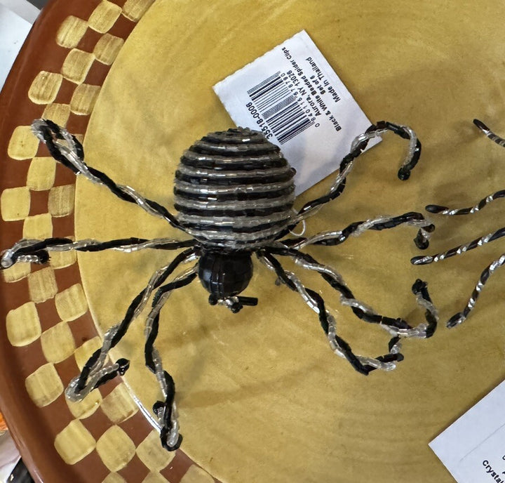 Mackenzie Childs  - Black And White  Striped Beaded Spider Clip- New Set Of 2