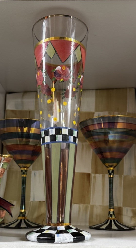 Mackenzie Childs  Speakeasy Pilsner Glass RETIRED Excellent 11” Tall