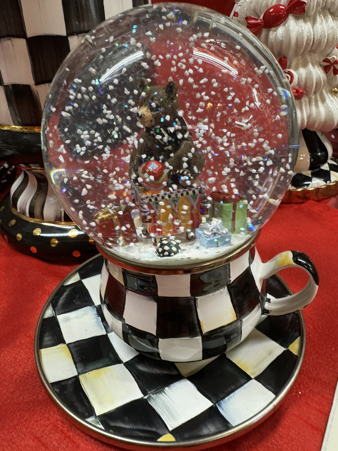 MacKenzie Childs - Bear With Gifts Snow Globe Christmas Sleigh- Retired